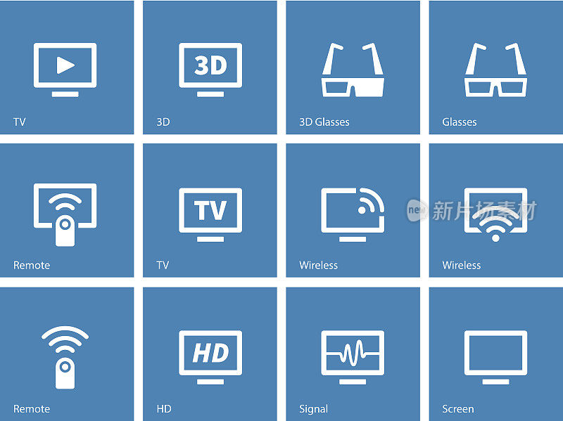 TV icons on blue background. Vector illustration.